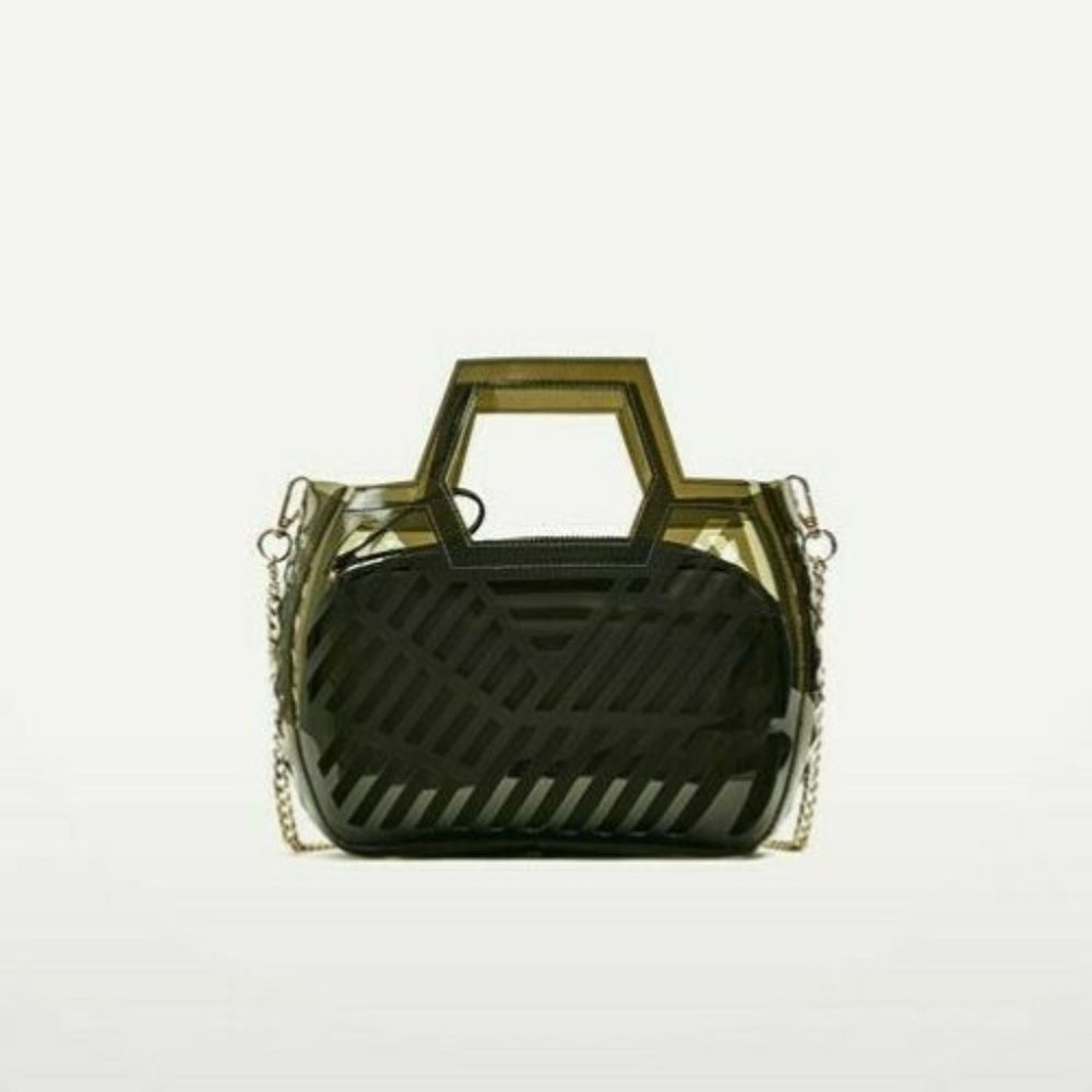 Zara Mini Vinyl Tote Bag - Khaki